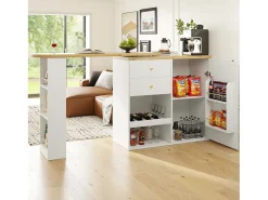 Mueble bar giratorio - 204 x 39 x 104 cm - con 2 cajones y 1 puerta - 5 espacios de almacenamiento abiertos - blanco