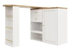 Mueble bar giratorio - 204 x 39 x 104 cm - con 2 cajones y 1 puerta - 5 espacios de almacenamiento abiertos - blanco