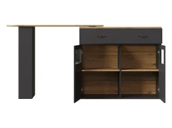 Mueble bar giratorio - Mesa de bar extensible con 1 cajones y 2 puerta de cristal - almacenamiento abierto - negro