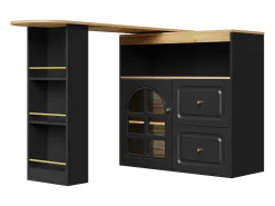 Mueble bar giratorio - Mesa de bar extensible con 2 cajones y 1 puerta de cristal - almacenamiento abierto - negro