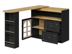 Mueble bar giratorio - Mesa de bar extensible con 2 cajones y 1 puerta de cristal - almacenamiento abierto - negro