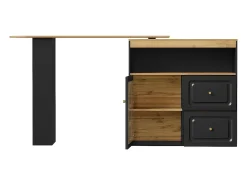 Mueble bar giratorio - Mesa de bar extensible con 2 cajones y 1 puerta de cristal - almacenamiento abierto - negro