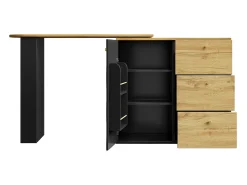 Mueble bar giratorio con 1 puerta y 3 cajones, estante lateral de tres niveles incluido, negro y natural claro - 204x39x104cm