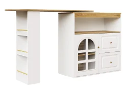 Mueble bar giratorio con 1 puerta de cristal, 1 nicho y 2 cajones, cuerpo blanco, estantes incluidos - 204x39x104cm