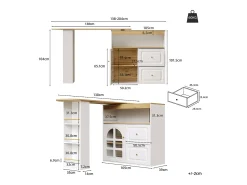 Mueble bar giratorio con 1 puerta de cristal, 1 nicho y 2 cajones, cuerpo blanco, estantes incluidos - 204x39x104cm