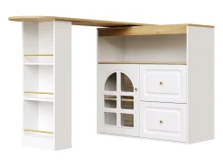 Mueble bar giratorio con 1 puerta de cristal, 1 nicho y 2 cajones, cuerpo blanco, estantes incluidos - 204x39x104cm