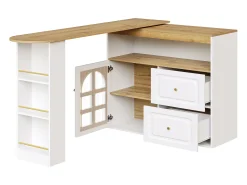 Mueble bar giratorio con 1 puerta de cristal, 1 nicho y 2 cajones, cuerpo blanco, estantes incluidos - 204x39x104cm