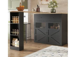 Mueble bar giratorio con 1 cajón ancho y 2 puertas, estante lateral de tres niveles incluido, negro - 204x39x104cm