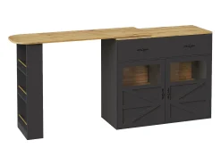 Mueble bar giratorio con 1 cajón ancho y 2 puertas, estante lateral de tres niveles incluido, negro - 204x39x104cm