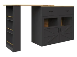 Mueble bar giratorio con 1 cajón ancho y 2 puertas, estante lateral de tres niveles incluido, negro - 204x39x104cm