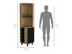 Mueble Bar Kaia en melamina con 3 estantes , 9 portacopas , 10 botelleros y gabinete inferior , multicolor , 180 cm X 45 cm X 45 cm