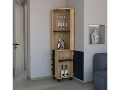 Mueble Bar Kaia en melamina con 3 estantes , 9 portacopas , 10 botelleros y gabinete inferior , multicolor , 180 cm X 45 cm X 45 cm