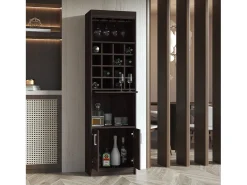 Mueble Bar kava espresso en melamina con Estante para Copas y Gabinete Inferior , 180.6 cm X 51 cm X 34 cm , Multicolor