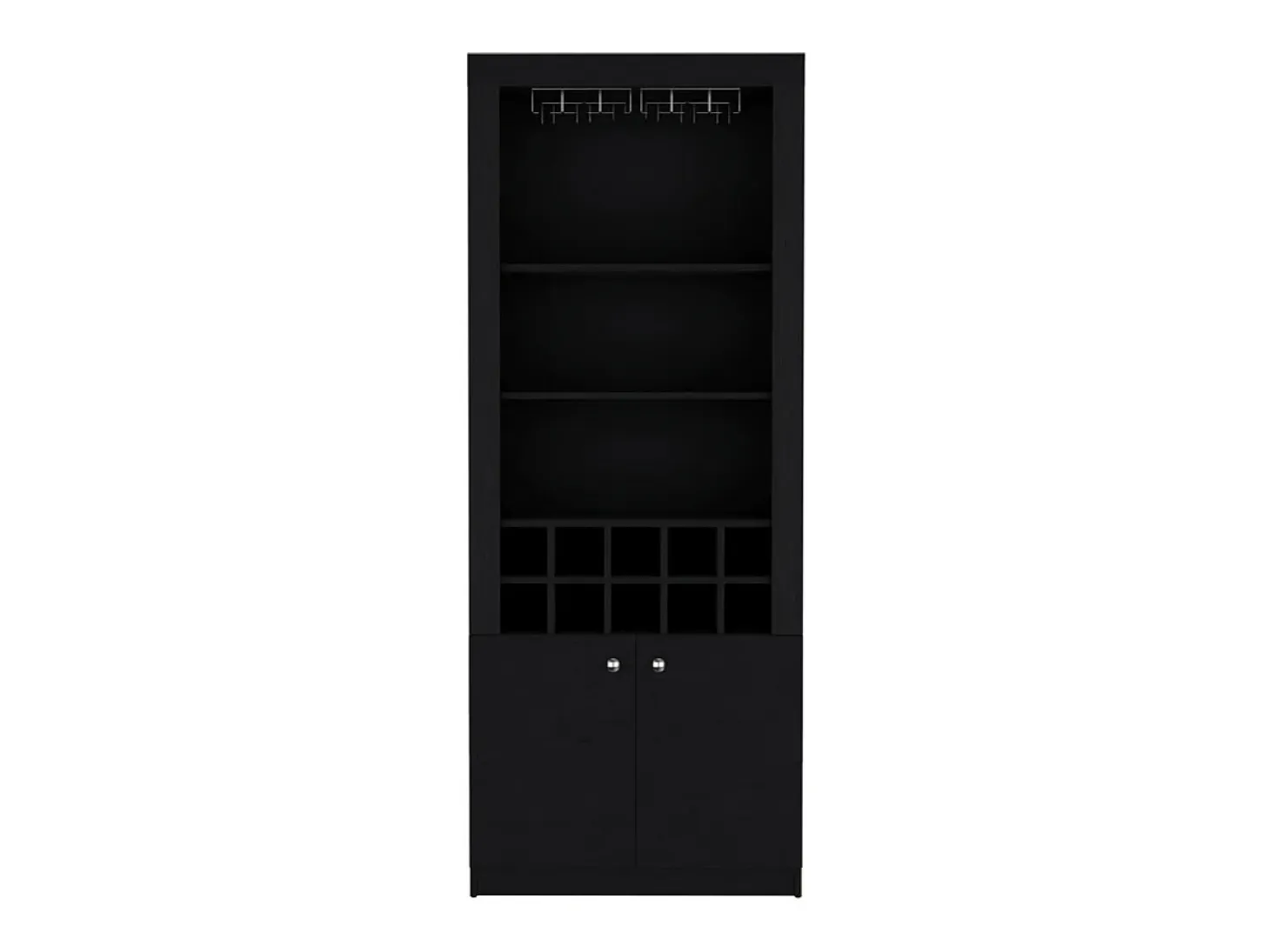 Mueble Bar Nebo en melamina con 4 estantes , 2 puertas , 10 portabotellas y 8 portacopas , negro , 190 cm X 75 cm X 36.5 cm