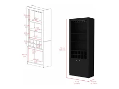 Mueble Bar Nebo en melamina con 4 estantes , 2 puertas , 10 portabotellas y 8 portacopas , negro , 190 cm X 75 cm X 36.5 cm