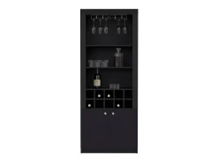 Mueble Bar Nebo en melamina con 4 estantes , 2 puertas , 10 portabotellas y 8 portacopas , negro , 190 cm X 75 cm X 36.5 cm
