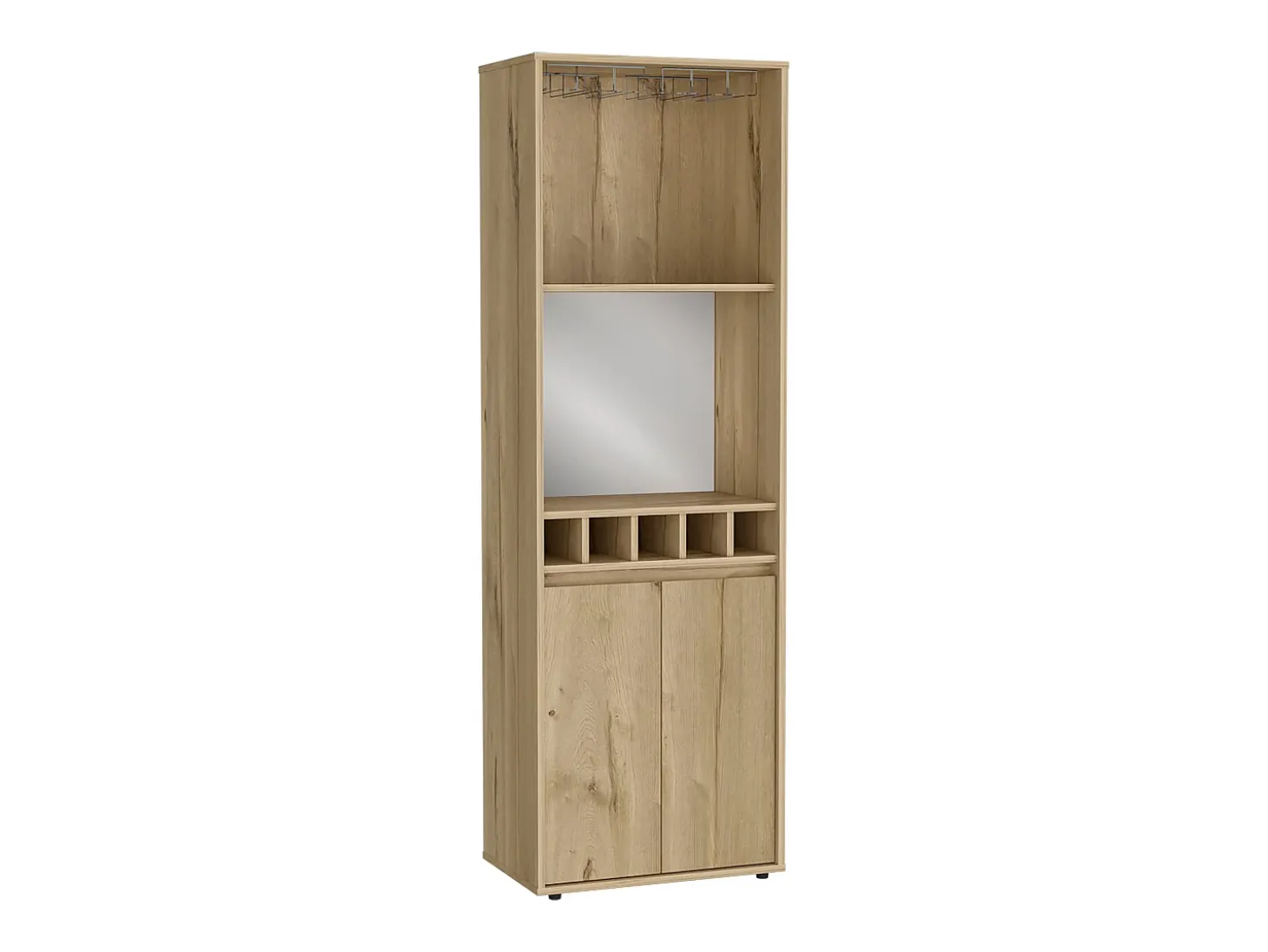 Mueble Bar Prana en melamina con 4 estantes , 2 puertas , 4 portabotellas y 6 portacopas , beige , 180 cm X 58.4 cm X 37 cm