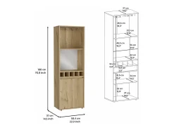 Mueble Bar Prana en melamina con 4 estantes , 2 puertas , 4 portabotellas y 6 portacopas , beige , 180 cm X 58.4 cm X 37 cm