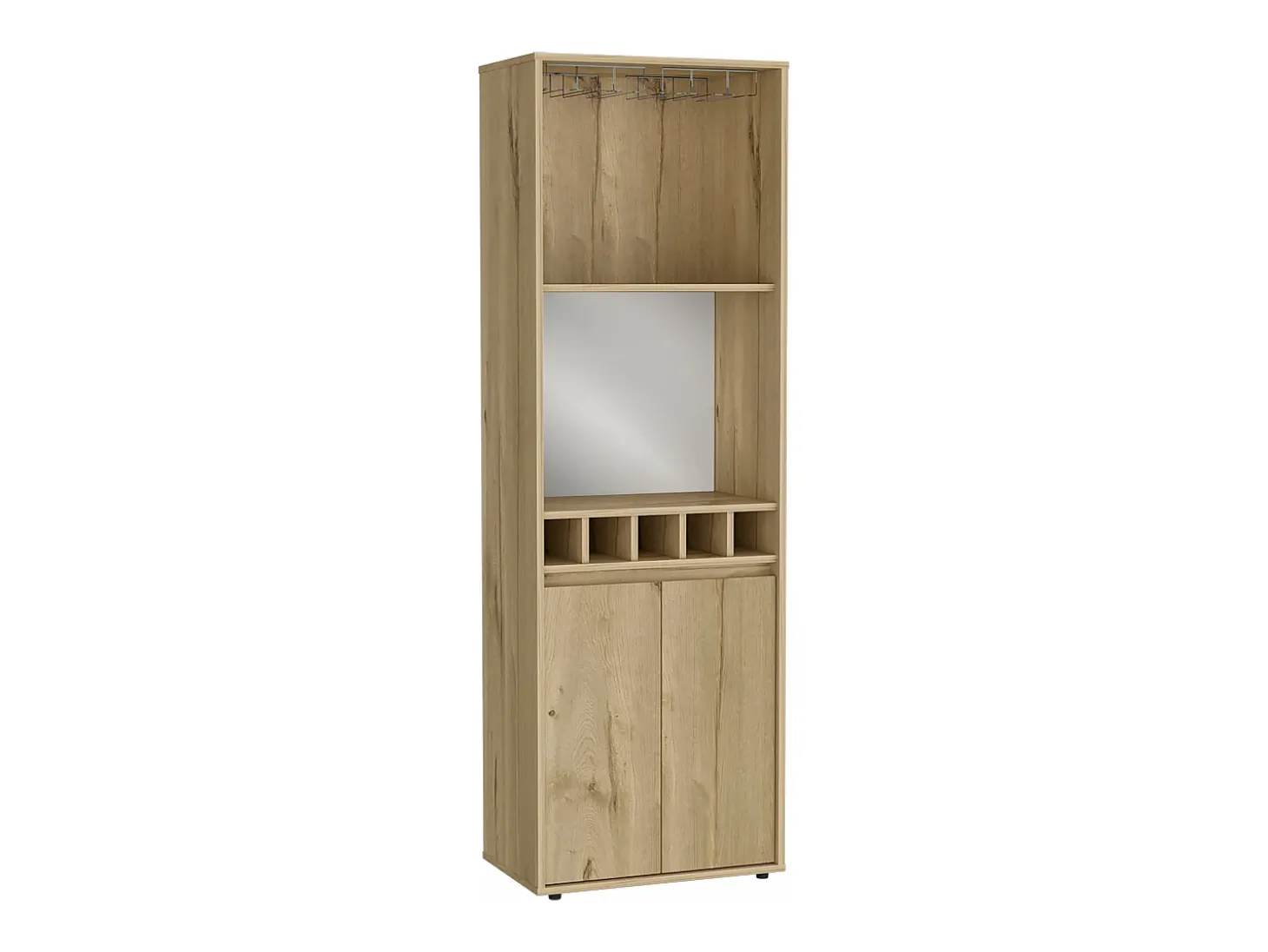 Mueble Bar Prana en melamina con 4 estantes , 2 puertas , 4 portabotellas y 6 portacopas , beige , 180 cm X 58.4 cm X 37 cm