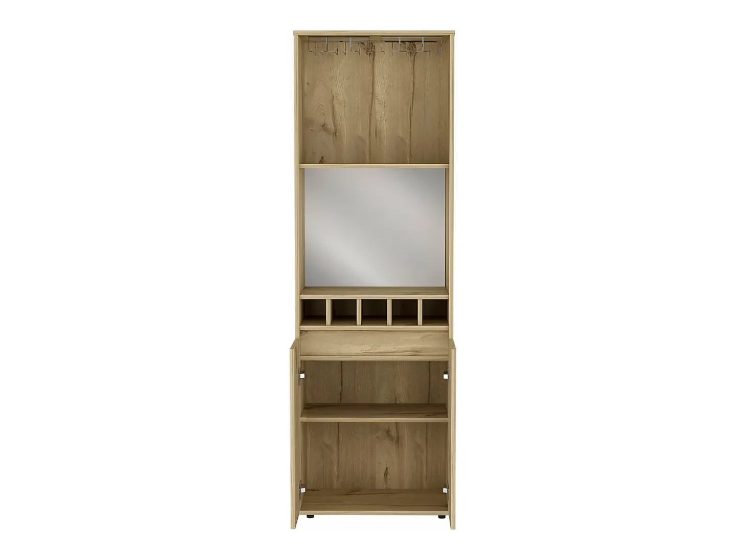 Mueble Bar Prana en melamina con 4 estantes , 2 puertas , 4 portabotellas y 6 portacopas , beige , 180 cm X 58.4 cm X 37 cm