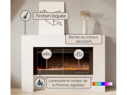 Mueble con chimenea para Salón comedor en Blanco 127,4x21x86,6cm Candela