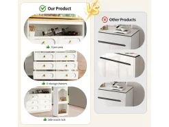 Mueble de bar de cocina extensible - y rotación 360° - 203x39x90 cm - 6 cajones - con estantes laterales - Blanco