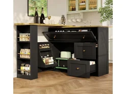 Mueble de bar extensible giratorio - con 2 puertas, 2 cajones y 3 nichos - MDF - 138/204×39×105cm - Negro