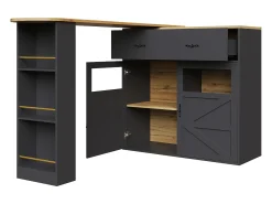Mueble de bar giratorio 360° y plegable - con 1 cajón y 2 puertas - estantes abiertos - negro + natural