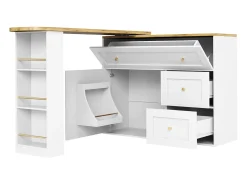 Mueble de bar giratorio moderno 360° - 204×39×105 cm - 2 cajones y 2 puertas - con estantes laterales - mesa extensible - blanco