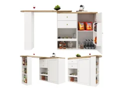 Mueble de bar giratorio y plegable - con 2 cajones y 1 puerta - Blanco