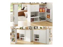Mueble de bar giratorio y plegable - con 2 cajones y 1 puerta - Blanco