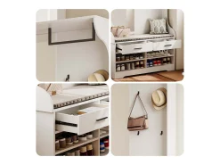Mueble de entrada con espejo, ganchos, barra y zapatero