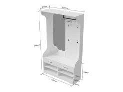 Mueble de entrada con espejo, ganchos, barra y zapatero