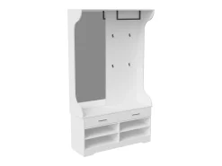 Mueble de entrada con espejo, ganchos, barra y zapatero