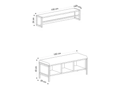 Mueble de entrada mural de madera y negro con 3 nichos TORUN