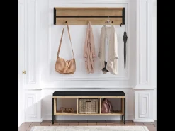 Mueble de entrada mural de madera y negro con 3 nichos TORUN