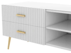 Mueble de televisión escandinavo contemporáneo de 180 cm para TV de 75" - 2 cajones y 3 compartimentos - blanco