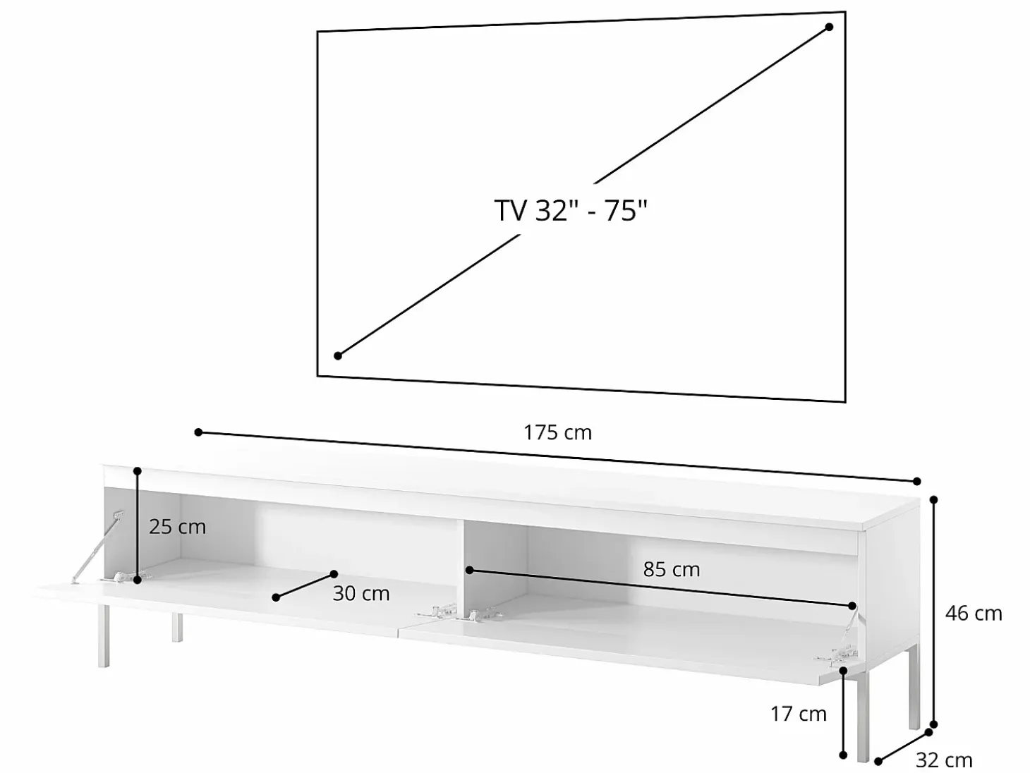 Mueble de TV - 175 cm - negro con patas negras - BEMMI