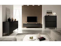Mueble de TV - 175 cm - negro con patas negras - BEMMI