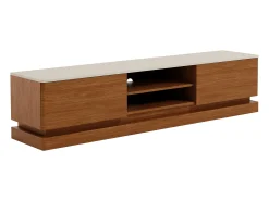 Mueble de TV 2 cajones y 2 estantes con LEDs en MDF - Marrón oscuro y beige - DEVIKA de Pascal MORABITO