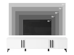 Mueble de TV 180 cm con patas para salón – lowboard moderno con tres puertas abatibles, negro mate