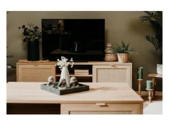 Mueble de TV 2 puertas 150 cm - Impresión efecto ratán