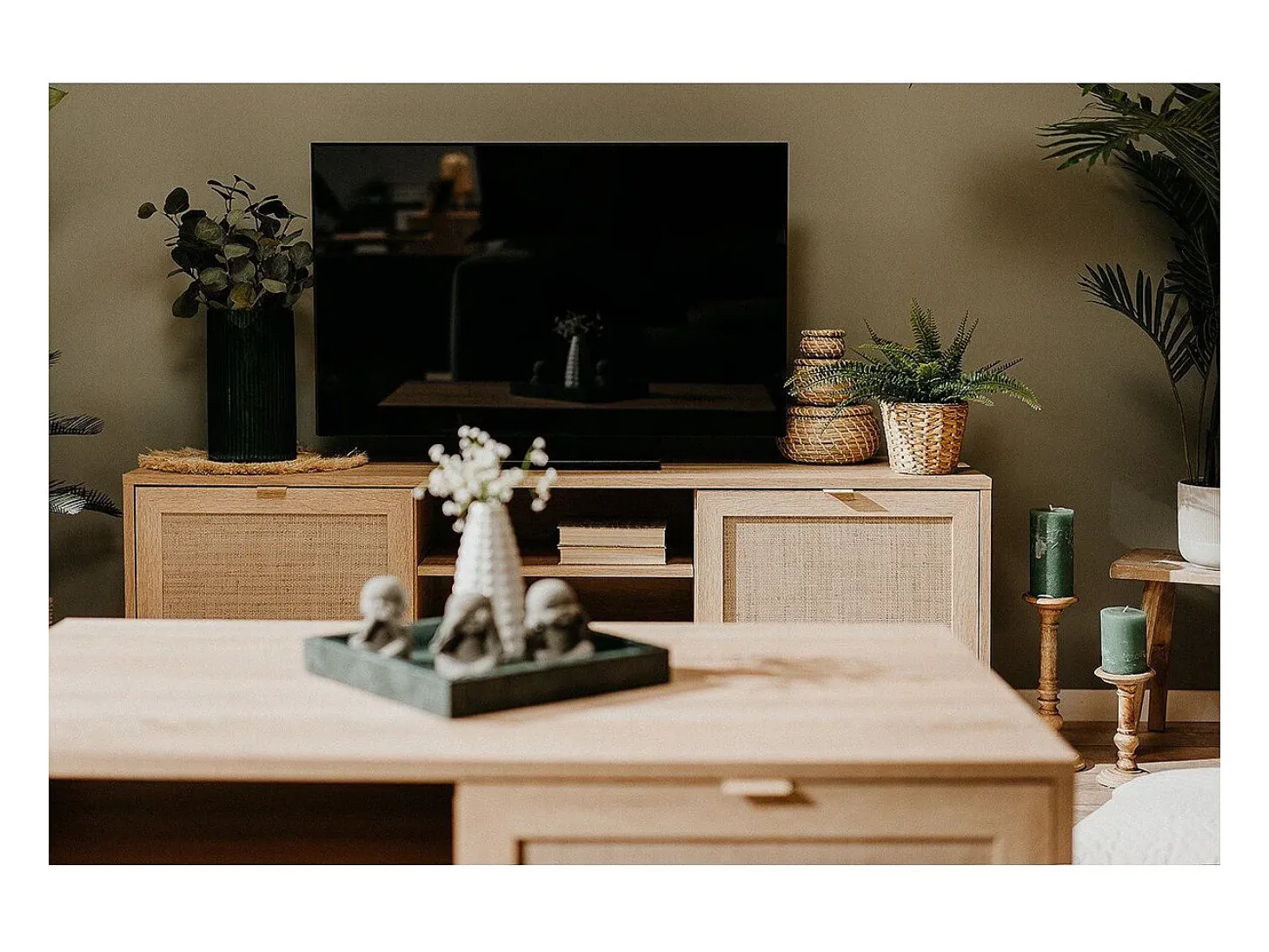 Mueble de TV 2 puertas 150 cm - Impresión efecto ratán