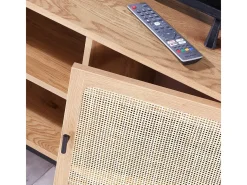 Mueble de TV 2 puertas con rejilla de ratán y 2 baldas - 120 cm de largo