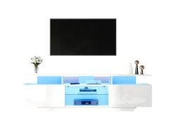 Mueble de TV alto brillo 160x40x45cm - con 2 puertas y 8 estantes - con iluminación LED - MDF - Blanco