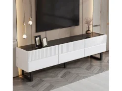 Mueble de TV bajo moderno - 170 x 35 x 47 cm - con 3 cajones - Diseño clásico - MDF - blanco y negro