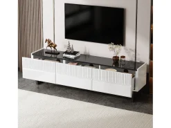 Mueble de TV bajo moderno - 170 x 35 x 47 cm - con 3 cajones - Diseño clásico - MDF - blanco y negro