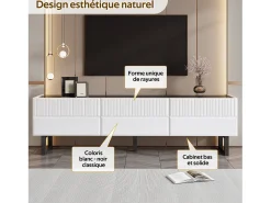 Mueble de TV bajo moderno - 170 x 35 x 47 cm - con 3 cajones - Diseño clásico - MDF - blanco y negro