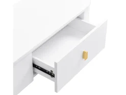 Mueble de TV blanco - Mueble de TV para sala de estar con 3 cajones de almacenamiento - tiradores y patas dorados