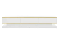 Mueble de TV blanco con tres cajones de almacenamiento y detalles dorados - para salas de estar y oficinas